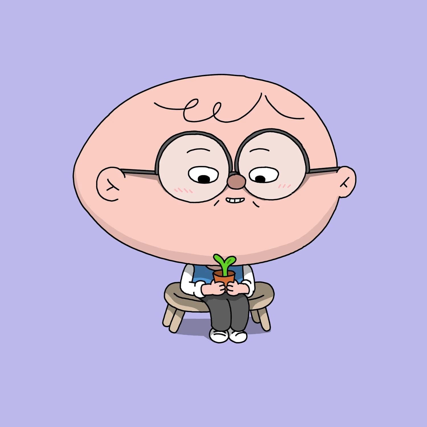 Cheery, bespectacled man with a face shaped like a mango