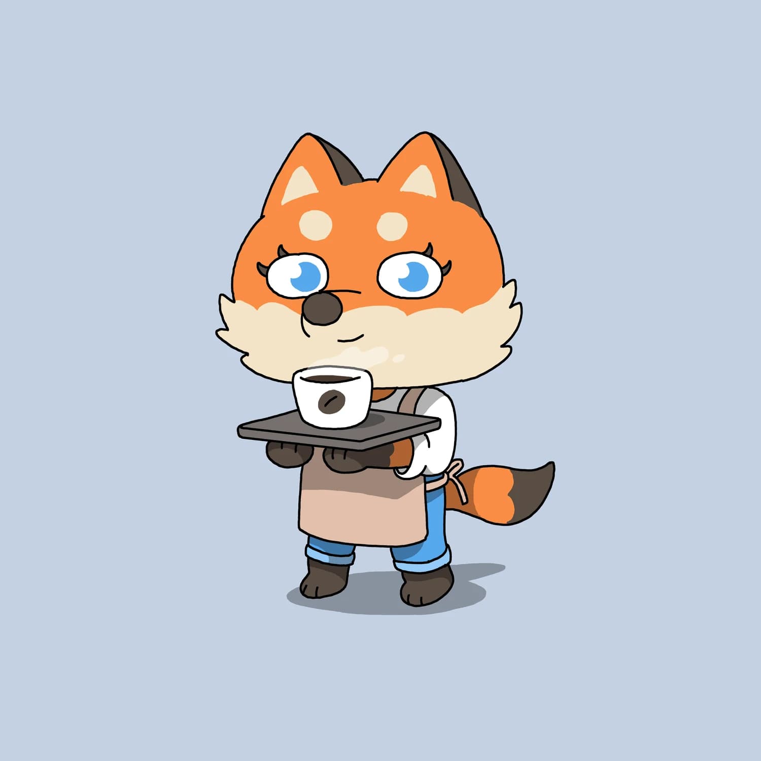 Fox as a waitress bringing coffee