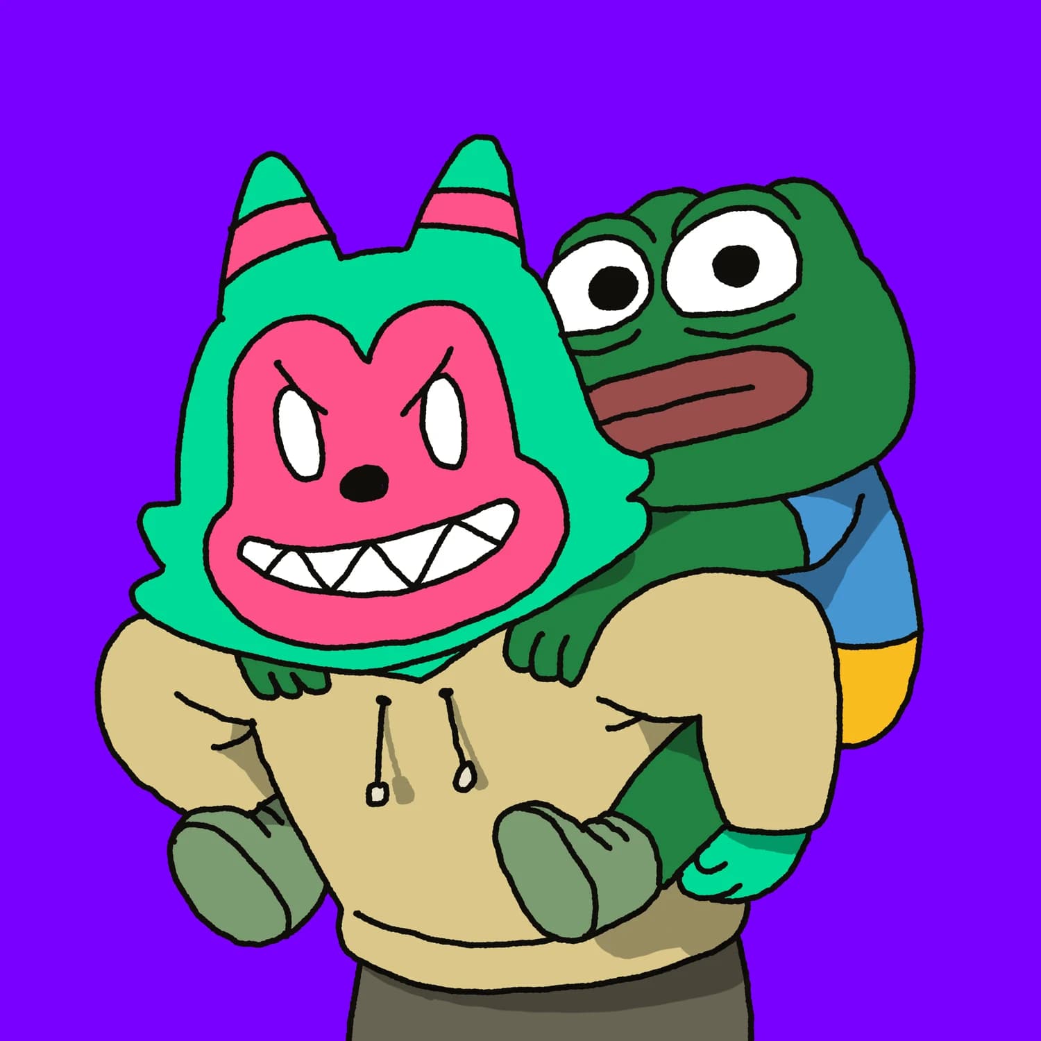 Pepe riding into battle on a Fangster