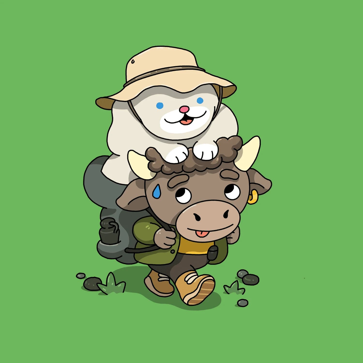 A chock and a moo on a hike