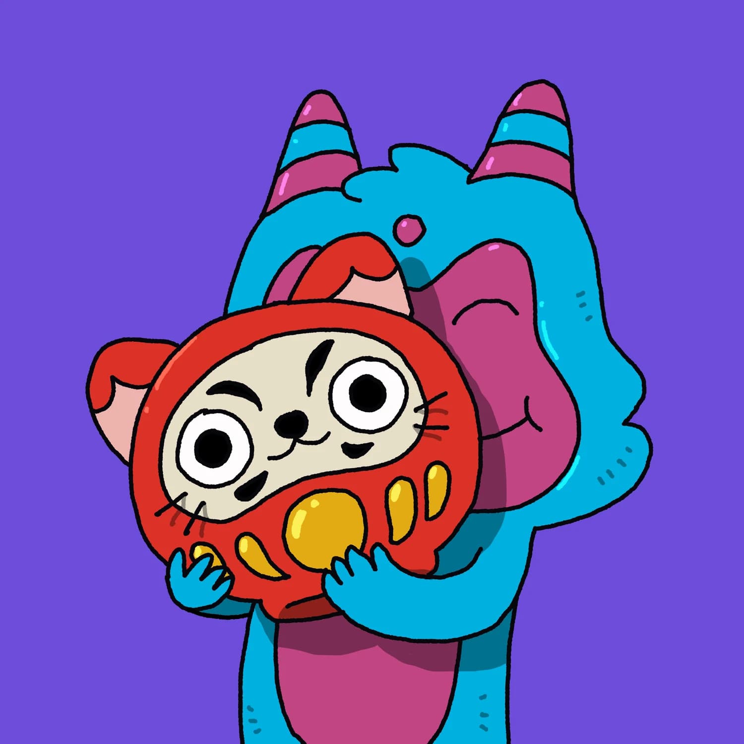 Fangster holding a Neko Daruma