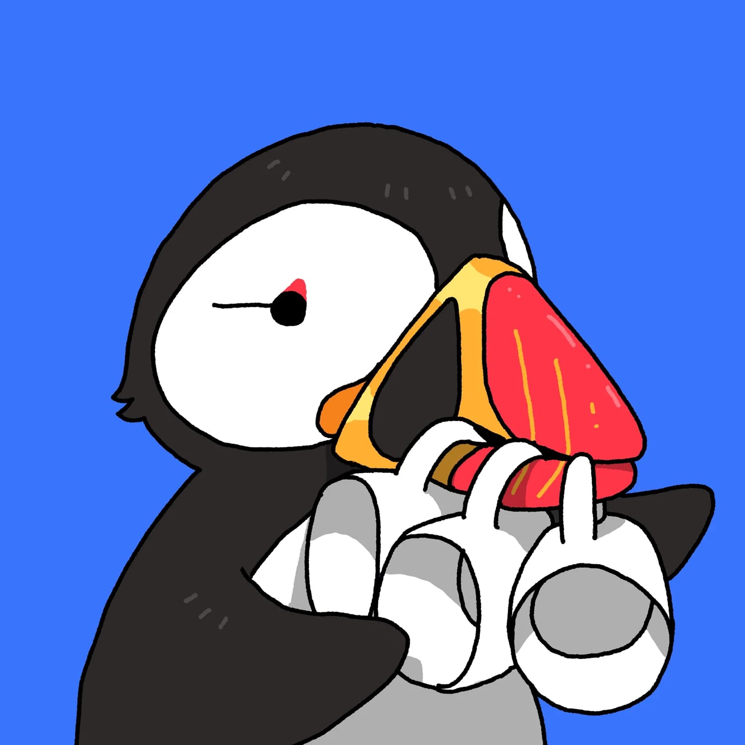A puffin asking for a coffee