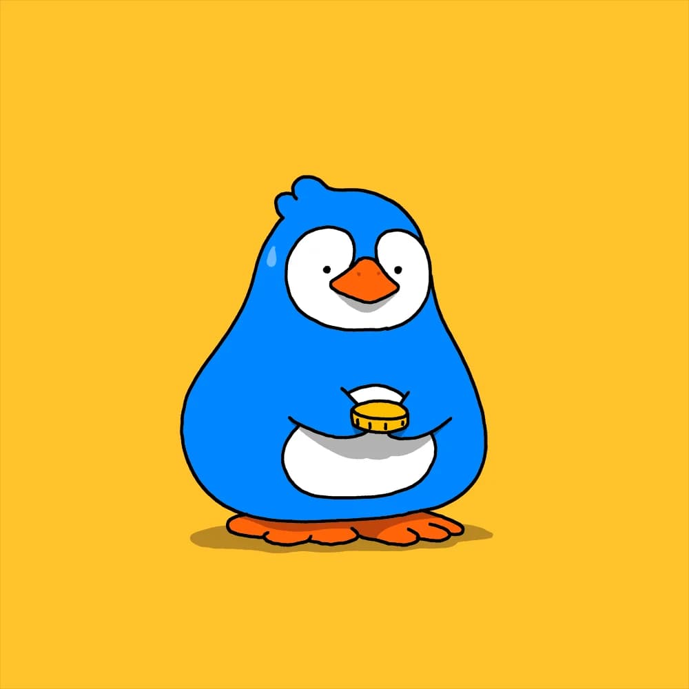 A small blue penguin doing his taxes