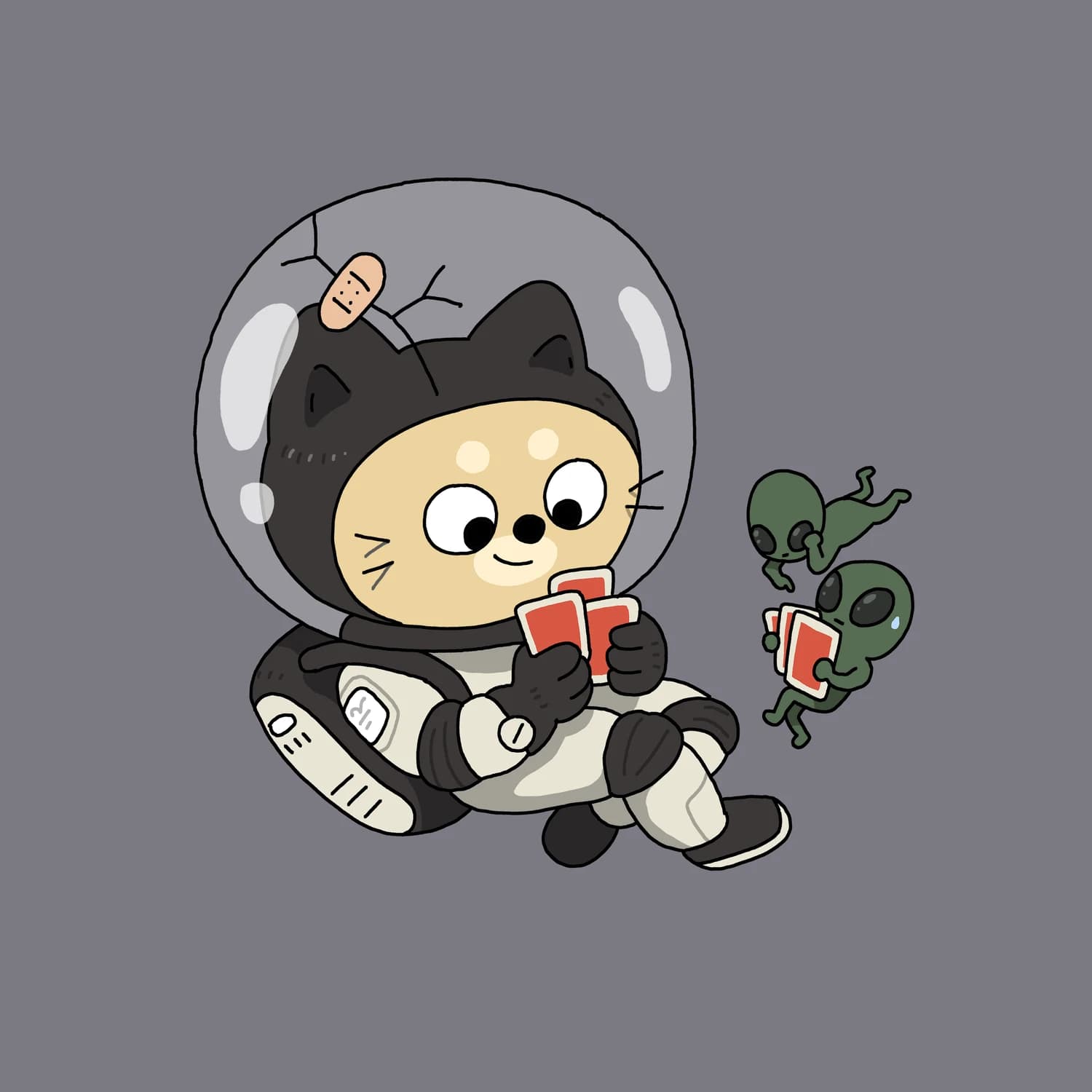 Cat playing poker in space