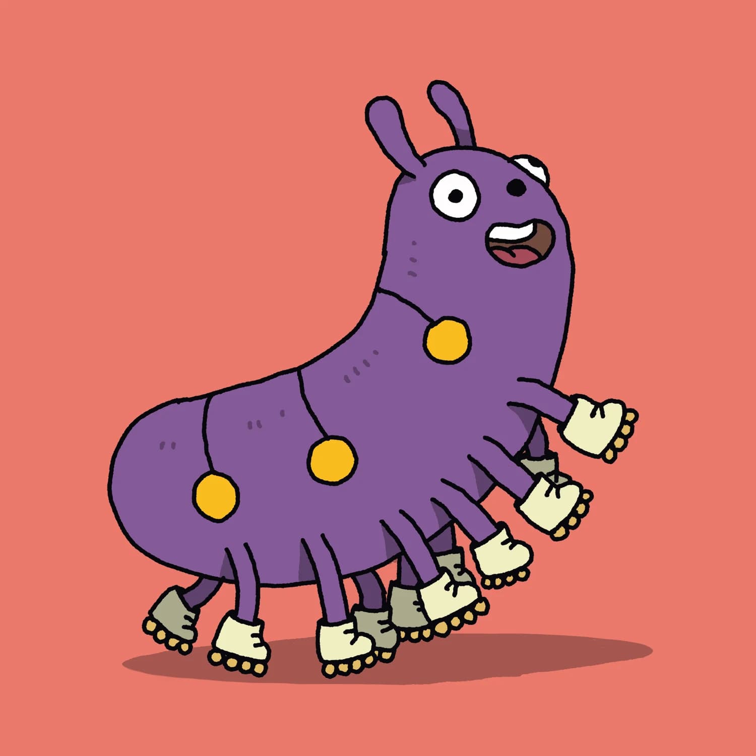 A caterpillar with rollerblades