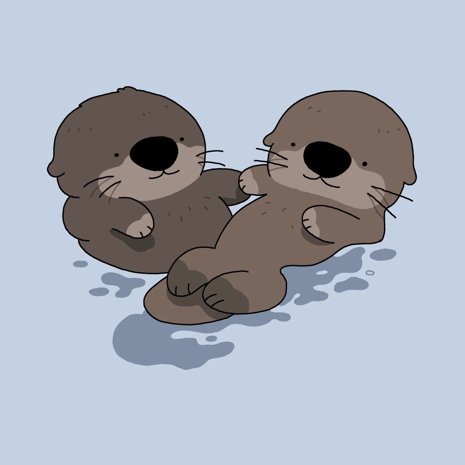 Two cute otters holding hands