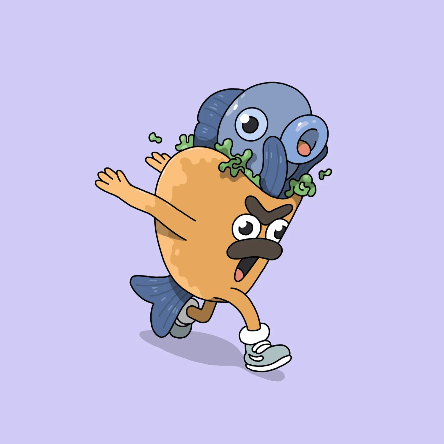 A running fish taco but the fish is alive and scared