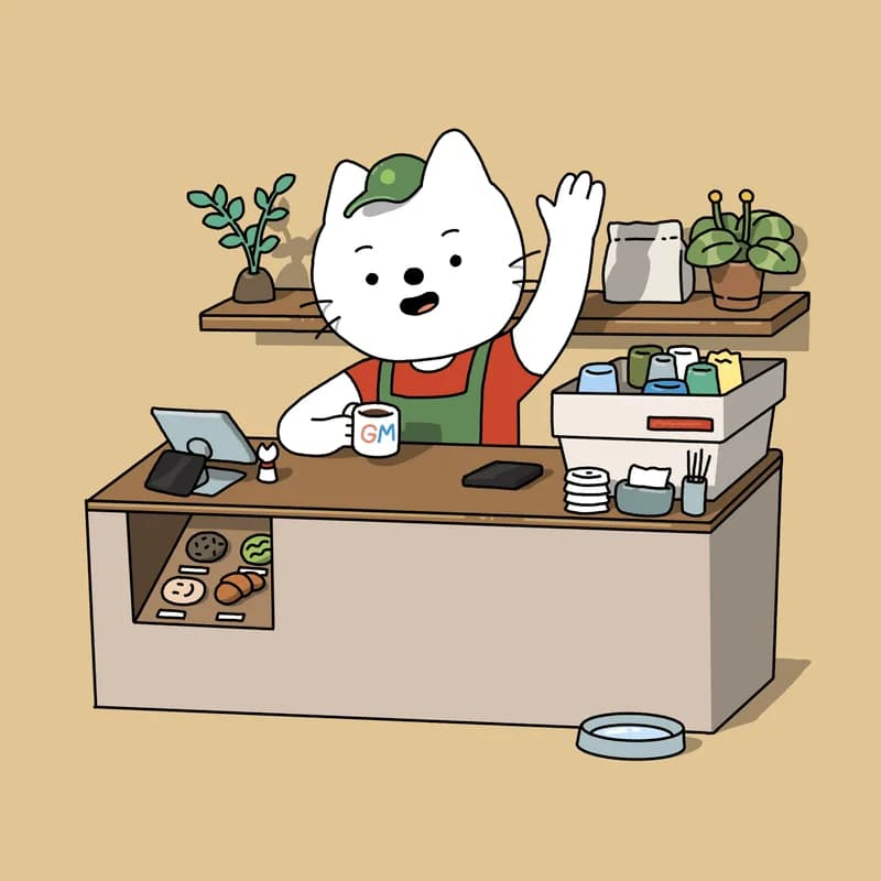 Mr. Cat is waving from inside the Atelier