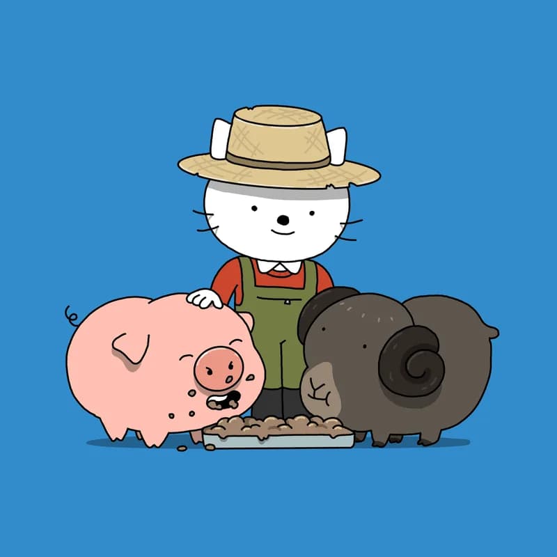 Cat is the farmer with cute animals