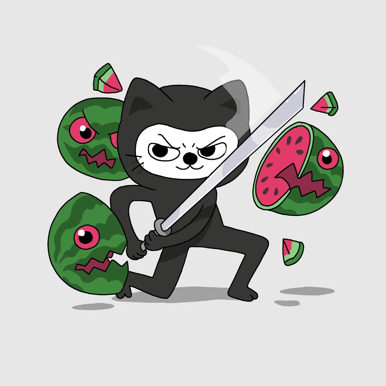 Kung fu ninja cat slicing flying watermelons!